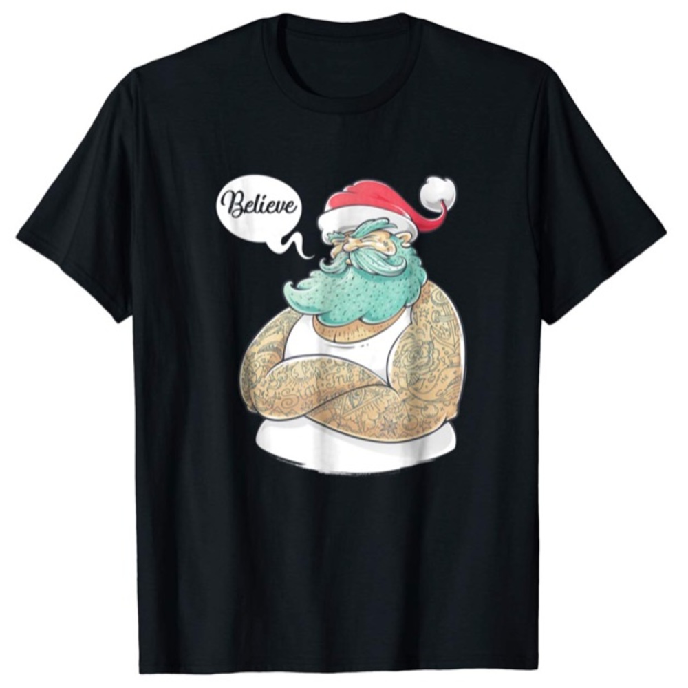 Ugly Christmas Sweater Tattooed Santa T-Shirt XL